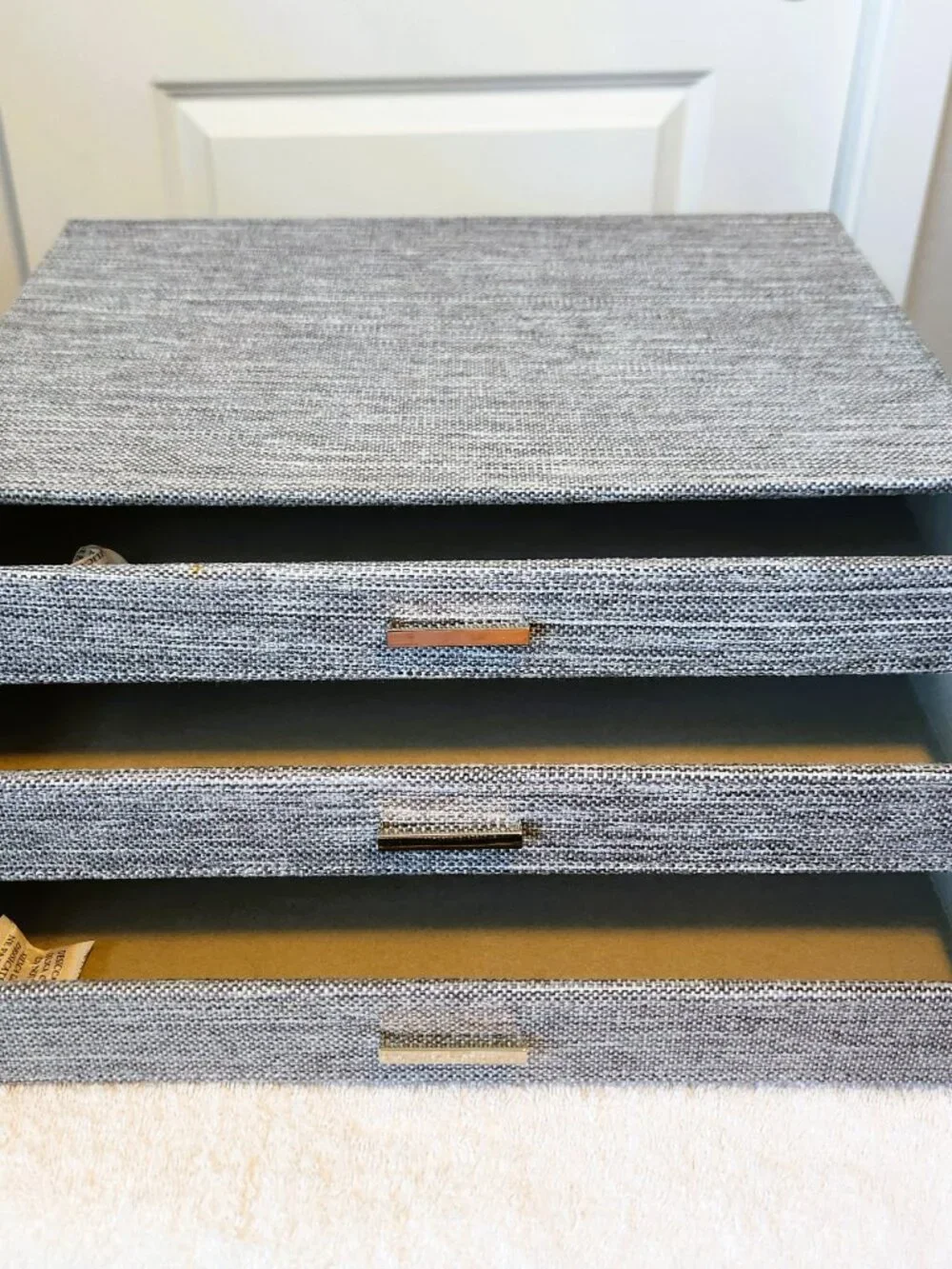 Gray Fabric 3 Drawer Jewelry Organizer Storage Box Vanity Dresser 15